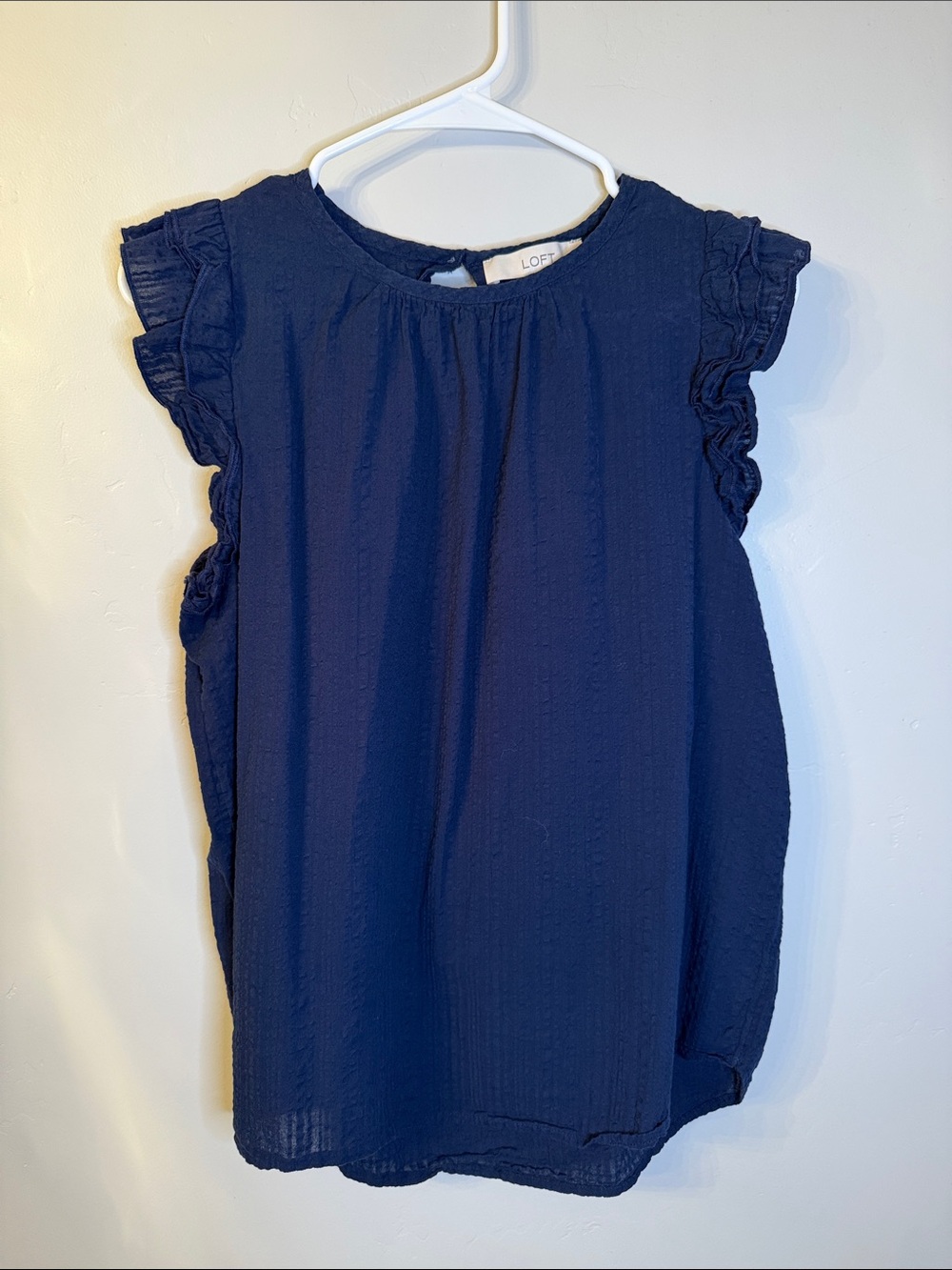 LOFT Dark Blue Ruffle Cap Sleeve Top